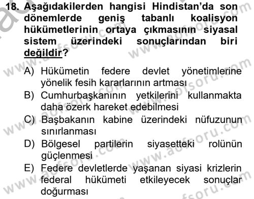 Gelişmekte Olan Ülkelerde Siyaset Dersi 2012 - 2013 Yılı (Final) Dönem Sonu Sınav Soruları 18. Soru