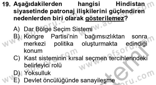 Gelişmekte Olan Ülkelerde Siyaset Dersi 2012 - 2013 Yılı (Final) Dönem Sonu Sınav Soruları 19. Soru