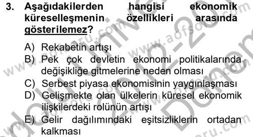Gelişmekte Olan Ülkelerde Siyaset Dersi 2012 - 2013 Yılı (Final) Dönem Sonu Sınav Soruları 3. Soru