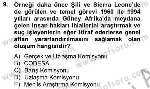 Gelişmekte Olan Ülkelerde Siyaset Dersi 2012 - 2013 Yılı (Final) Dönem Sonu Sınav Soruları 9. Soru