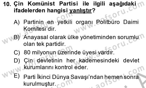 Gelişmekte Olan Ülkelerde Siyaset Dersi 2013 - 2014 Yılı (Final) Dönem Sonu Sınav Soruları 10. Soru