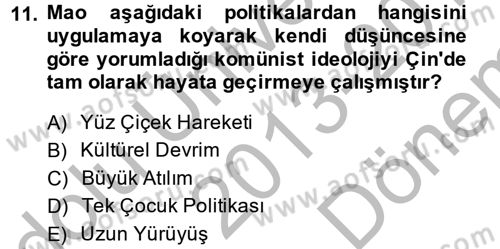 Gelişmekte Olan Ülkelerde Siyaset Dersi 2013 - 2014 Yılı (Final) Dönem Sonu Sınav Soruları 11. Soru