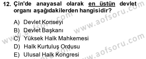 Gelişmekte Olan Ülkelerde Siyaset Dersi 2013 - 2014 Yılı (Final) Dönem Sonu Sınav Soruları 12. Soru