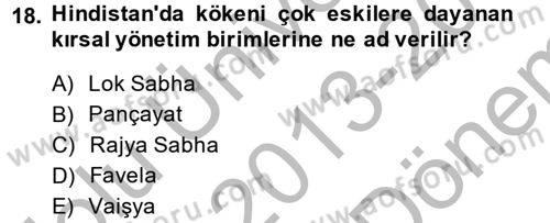 Gelişmekte Olan Ülkelerde Siyaset Dersi 2013 - 2014 Yılı (Final) Dönem Sonu Sınav Soruları 18. Soru