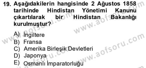 Gelişmekte Olan Ülkelerde Siyaset Dersi 2013 - 2014 Yılı (Final) Dönem Sonu Sınav Soruları 19. Soru