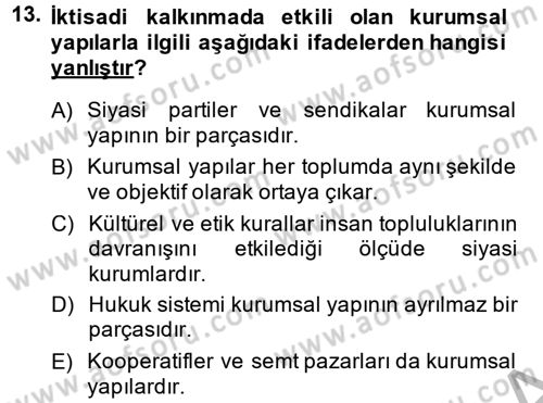 Gelişmekte Olan Ülkelerde Siyaset Dersi 2014 - 2015 Yılı (Vize) Ara Sınav Soruları 13. Soru