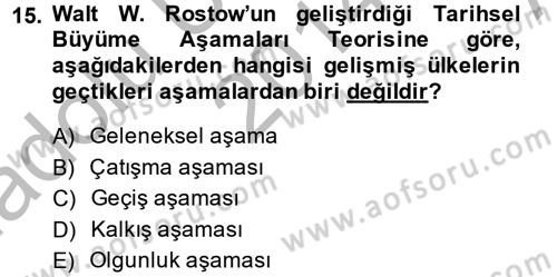 Gelişmekte Olan Ülkelerde Siyaset Dersi 2014 - 2015 Yılı (Vize) Ara Sınav Soruları 15. Soru