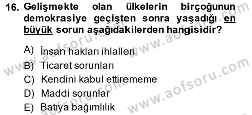 Gelişmekte Olan Ülkelerde Siyaset Dersi 2014 - 2015 Yılı (Vize) Ara Sınav Soruları 16. Soru