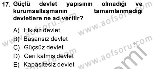 Gelişmekte Olan Ülkelerde Siyaset Dersi 2014 - 2015 Yılı (Vize) Ara Sınav Soruları 17. Soru