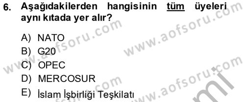 Gelişmekte Olan Ülkelerde Siyaset Dersi 2014 - 2015 Yılı (Vize) Ara Sınav Soruları 6. Soru