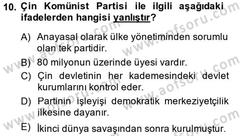 Gelişmekte Olan Ülkelerde Siyaset Dersi 2014 - 2015 Yılı (Final) Dönem Sonu Sınav Soruları 10. Soru