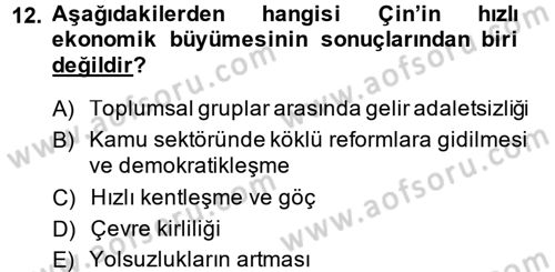 Gelişmekte Olan Ülkelerde Siyaset Dersi 2014 - 2015 Yılı (Final) Dönem Sonu Sınav Soruları 12. Soru