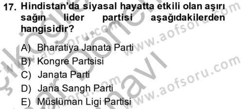 Gelişmekte Olan Ülkelerde Siyaset Dersi 2014 - 2015 Yılı (Final) Dönem Sonu Sınav Soruları 17. Soru