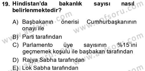 Gelişmekte Olan Ülkelerde Siyaset Dersi 2014 - 2015 Yılı (Final) Dönem Sonu Sınav Soruları 19. Soru