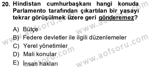 Gelişmekte Olan Ülkelerde Siyaset Dersi 2014 - 2015 Yılı (Final) Dönem Sonu Sınav Soruları 20. Soru