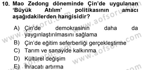 Gelişmekte Olan Ülkelerde Siyaset Dersi 2015 - 2016 Yılı (Final) Dönem Sonu Sınav Soruları 10. Soru