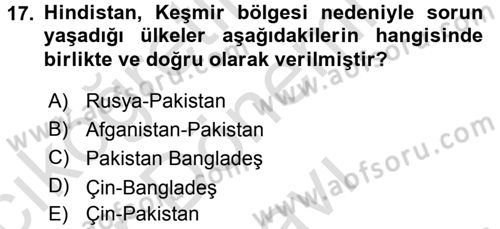Gelişmekte Olan Ülkelerde Siyaset Dersi 2015 - 2016 Yılı (Final) Dönem Sonu Sınav Soruları 17. Soru