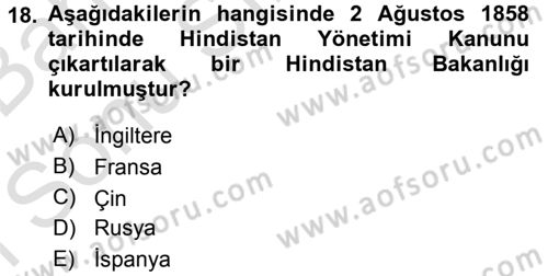 Gelişmekte Olan Ülkelerde Siyaset Dersi 2015 - 2016 Yılı (Final) Dönem Sonu Sınav Soruları 18. Soru
