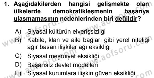 Gelişmekte Olan Ülkelerde Siyaset Dersi 2016 - 2017 Yılı (Vize) Ara Sınav Soruları 1. Soru