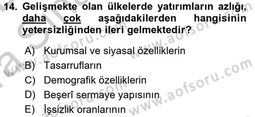 Gelişmekte Olan Ülkelerde Siyaset Dersi 2016 - 2017 Yılı (Vize) Ara Sınav Soruları 14. Soru