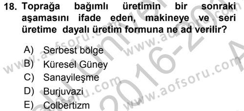 Gelişmekte Olan Ülkelerde Siyaset Dersi 2016 - 2017 Yılı (Vize) Ara Sınav Soruları 18. Soru