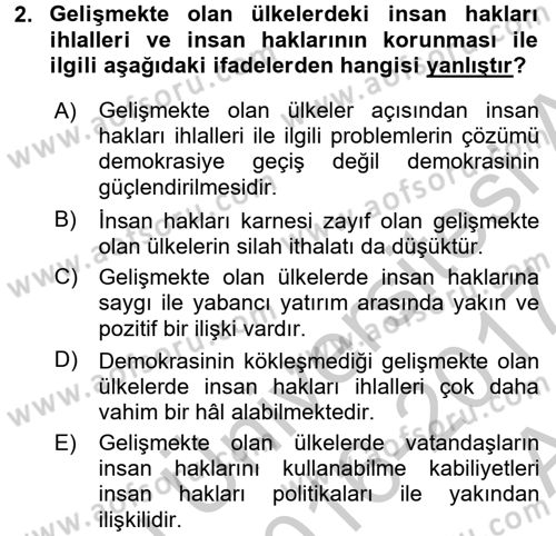 Gelişmekte Olan Ülkelerde Siyaset Dersi 2016 - 2017 Yılı (Vize) Ara Sınav Soruları 2. Soru