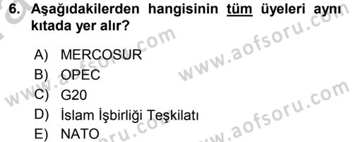 Gelişmekte Olan Ülkelerde Siyaset Dersi 2016 - 2017 Yılı (Vize) Ara Sınav Soruları 6. Soru