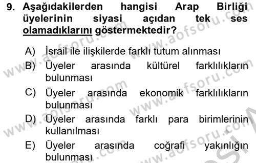 Gelişmekte Olan Ülkelerde Siyaset Dersi 2016 - 2017 Yılı (Vize) Ara Sınav Soruları 9. Soru