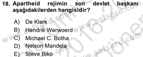 Gelişmekte Olan Ülkelerde Siyaset Dersi 2016 - 2017 Yılı (Final) Dönem Sonu Sınav Soruları 18. Soru