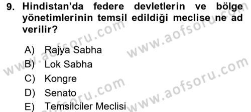 Gelişmekte Olan Ülkelerde Siyaset Dersi 2016 - 2017 Yılı (Final) Dönem Sonu Sınav Soruları 9. Soru