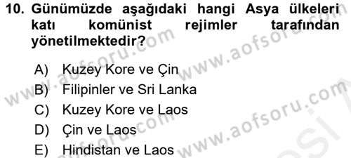 Gelişmekte Olan Ülkelerde Siyaset Dersi 2017 - 2018 Yılı (Final) Dönem Sonu Sınav Soruları 10. Soru