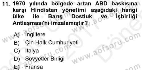 Gelişmekte Olan Ülkelerde Siyaset Dersi 2017 - 2018 Yılı (Final) Dönem Sonu Sınav Soruları 11. Soru