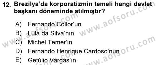 Gelişmekte Olan Ülkelerde Siyaset Dersi 2017 - 2018 Yılı (Final) Dönem Sonu Sınav Soruları 12. Soru