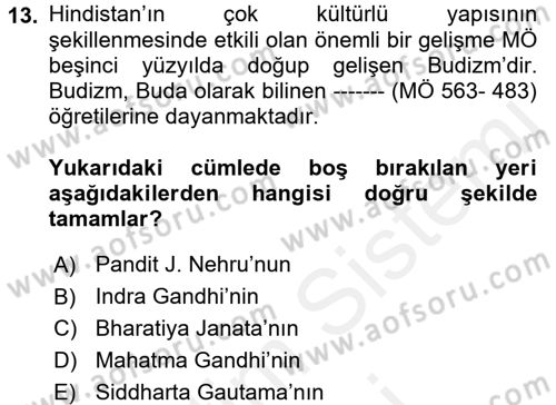 Gelişmekte Olan Ülkelerde Siyaset Dersi 2017 - 2018 Yılı (Final) Dönem Sonu Sınav Soruları 13. Soru