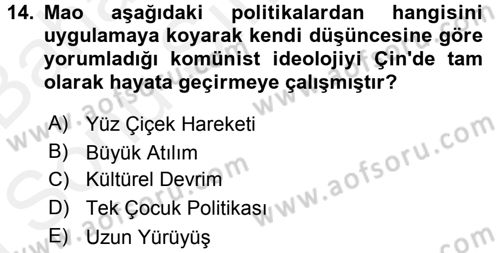 Gelişmekte Olan Ülkelerde Siyaset Dersi 2017 - 2018 Yılı (Final) Dönem Sonu Sınav Soruları 14. Soru