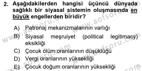 Gelişmekte Olan Ülkelerde Siyaset Dersi 2017 - 2018 Yılı (Final) Dönem Sonu Sınav Soruları 2. Soru