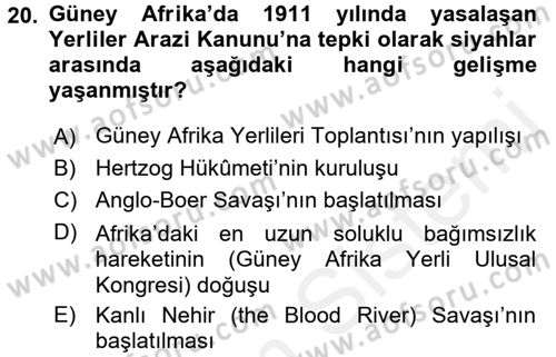 Gelişmekte Olan Ülkelerde Siyaset Dersi 2017 - 2018 Yılı (Final) Dönem Sonu Sınav Soruları 20. Soru