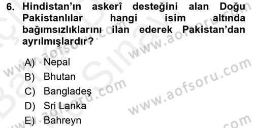 Gelişmekte Olan Ülkelerde Siyaset Dersi 2017 - 2018 Yılı (Final) Dönem Sonu Sınav Soruları 6. Soru