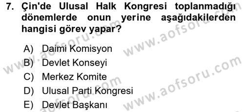 Gelişmekte Olan Ülkelerde Siyaset Dersi 2017 - 2018 Yılı (Final) Dönem Sonu Sınav Soruları 7. Soru