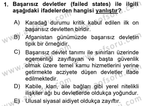 Gelişmekte Olan Ülkelerde Siyaset Dersi 2018 - 2019 Yılı 3 Ders Sınav Soruları 1. Soru
