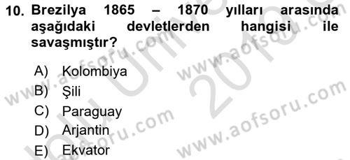 Gelişmekte Olan Ülkelerde Siyaset Dersi 2018 - 2019 Yılı 3 Ders Sınav Soruları 10. Soru