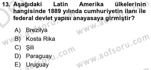 Gelişmekte Olan Ülkelerde Siyaset Dersi 2018 - 2019 Yılı 3 Ders Sınav Soruları 13. Soru