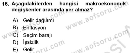 Gelişmekte Olan Ülkelerde Siyaset Dersi 2018 - 2019 Yılı 3 Ders Sınav Soruları 16. Soru