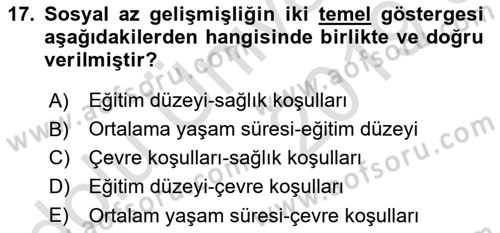 Gelişmekte Olan Ülkelerde Siyaset Dersi 2018 - 2019 Yılı 3 Ders Sınav Soruları 17. Soru