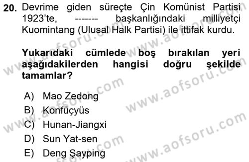 Gelişmekte Olan Ülkelerde Siyaset Dersi 2018 - 2019 Yılı 3 Ders Sınav Soruları 20. Soru