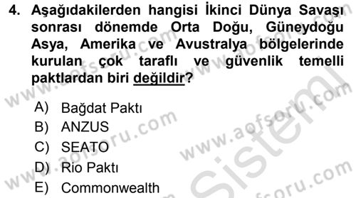 Gelişmekte Olan Ülkelerde Siyaset Dersi 2018 - 2019 Yılı 3 Ders Sınav Soruları 4. Soru