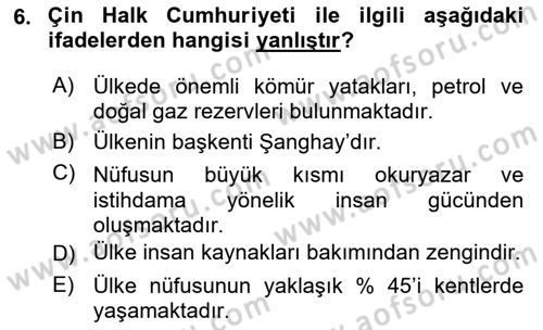 Gelişmekte Olan Ülkelerde Siyaset Dersi 2018 - 2019 Yılı 3 Ders Sınav Soruları 6. Soru