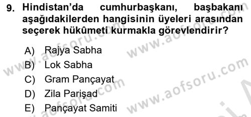 Gelişmekte Olan Ülkelerde Siyaset Dersi 2018 - 2019 Yılı 3 Ders Sınav Soruları 9. Soru