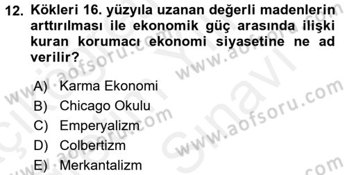 Gelişmekte Olan Ülkelerde Siyaset Dersi 2018 - 2019 Yılı (Vize) Ara Sınav Soruları 12. Soru
