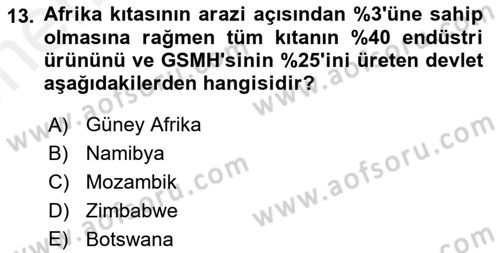 Gelişmekte Olan Ülkelerde Siyaset Dersi 2018 - 2019 Yılı (Vize) Ara Sınav Soruları 13. Soru